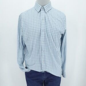 Buttercloth Shirt Mens Large Blue Checkered Button‎ Up Icy Cotton Stretch Casual